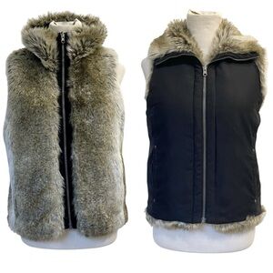 NWOT - Reversible Water-Resistant Faux Fur Puffer Vest | Black, Brown, Small